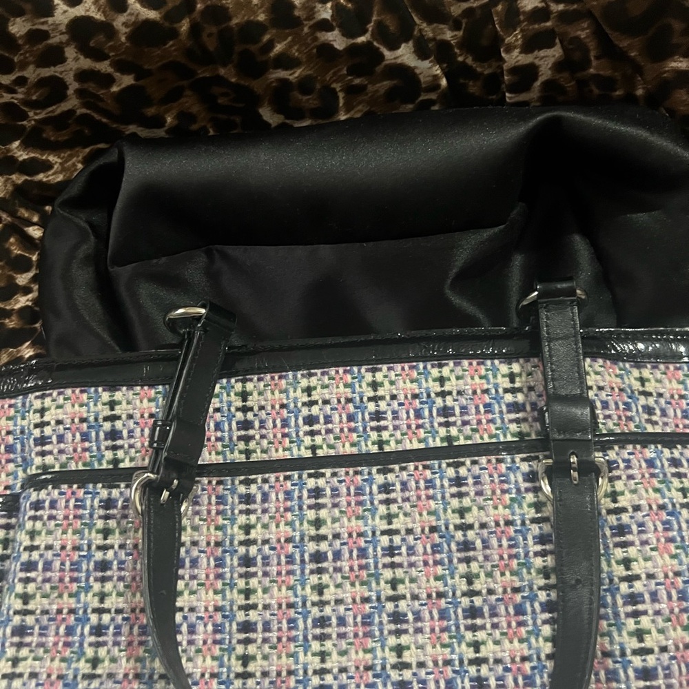 Coach Multicolor Tweed Tote with Black Patent Trim - Picture 11 of 12